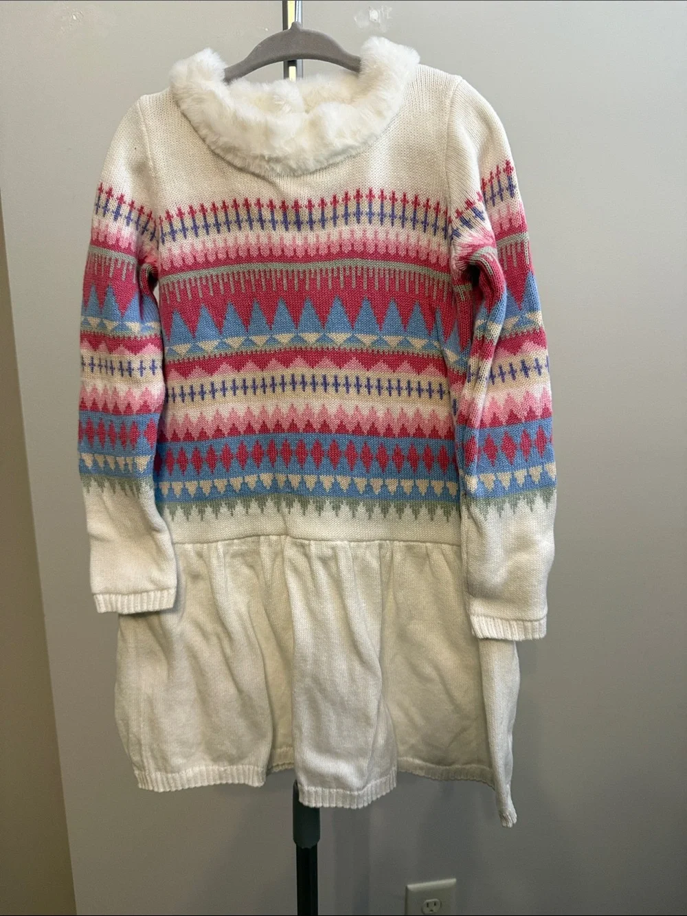 Gymboree Cream Fair Isle Sweater Dress with Pink & Blue Accents